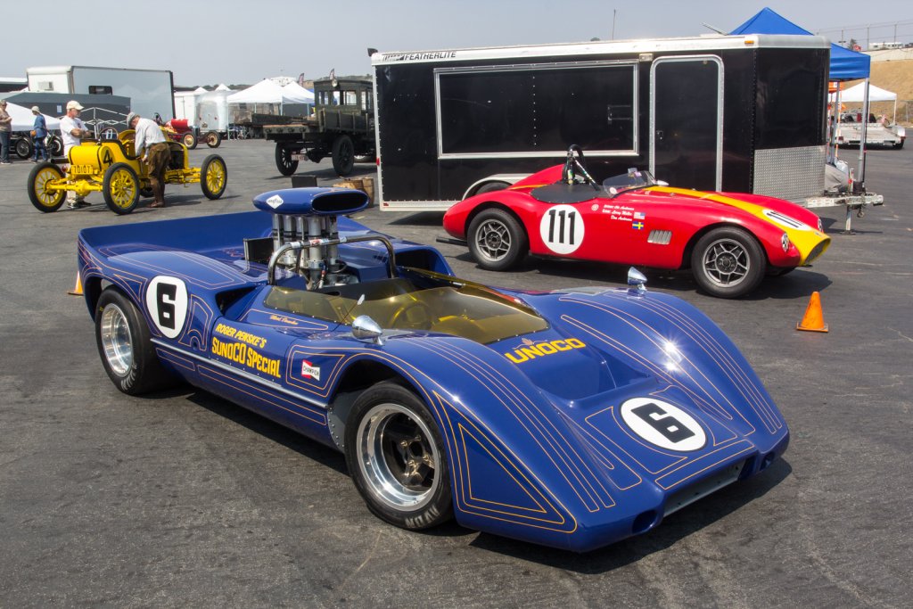 The ex-Penske Racing Mark Donohue McLaren M6A Can-Am fronts a Byers bodied Volvo.