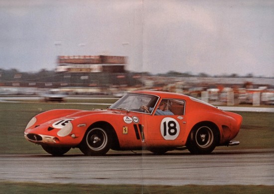 Pedro Rodriguez in the 3-hour Daytona Continental-winning Ferrari GTO. Kodachrome photo by Robert L. Downing; from August 1963 Road & Track