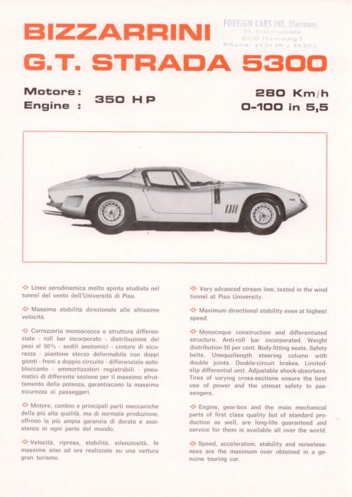 Bizzarrini GT 5300 brochure