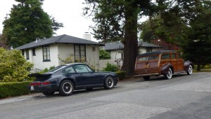Porsche Turbo and a woody wagon