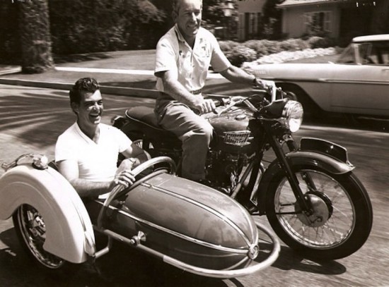 Carey Loftin and Dale Robertson on a motorcycle