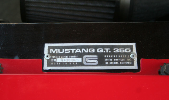 1966 Shelby GT350 chassis tag