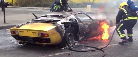 Lamborghini Miura on fire