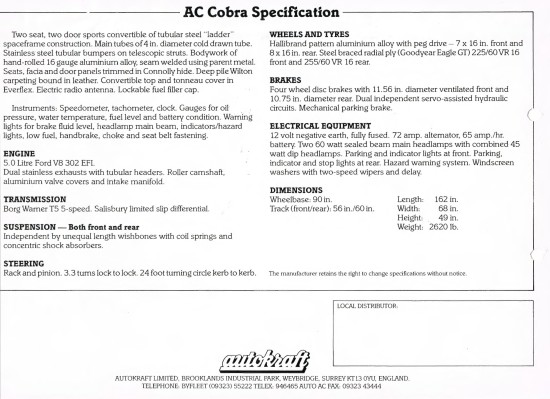 AC Cobra Brochure