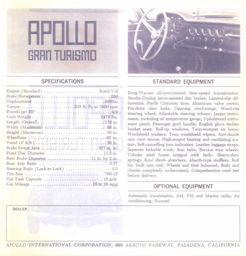 Apollo GT For Sale