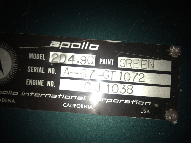 Apollo GT chassis tag