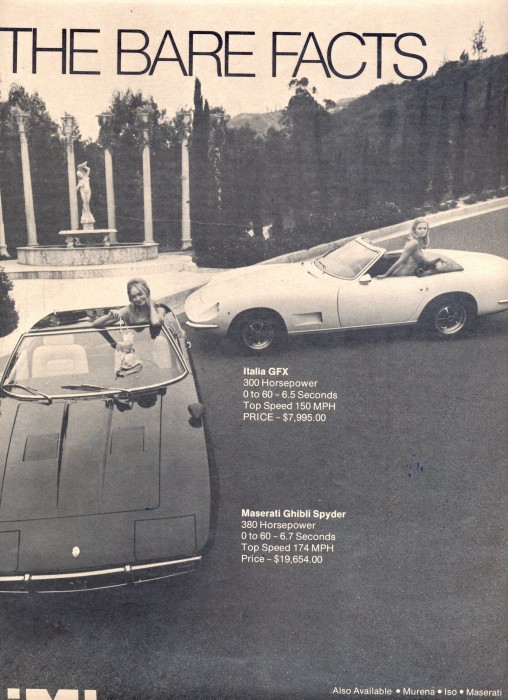 Maserati Ghibli and an Intermeccanica Italia Advertisement