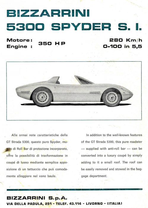 Bizzarrini Spyder Sales Brochure