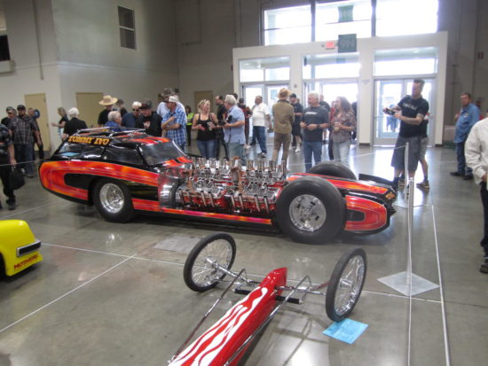 Yes, this dragster had four, count 'em, four engines, and "TV Tommy" Ivo was there to talk to fans