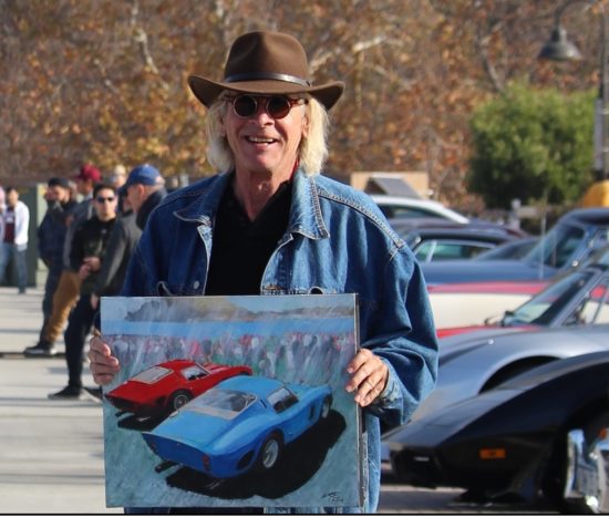 Wallace Wyss with one of his Ferrari paintings at a Malibu car show