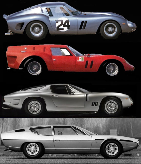 From Top to Bottom: Ferrari 250 GTO, Ferrari 250 Breadvan, Bizzarrini GT 5300 Strada & Lamborghini Espada