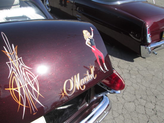 This one guy had a cutie pie painted on the back of his car along with the pinstriping. A guy in his '70s, he told me she still calls. wants to get back together--maybe he's the only beau who memorialized her on his trunklid...hey, I see nothing but true love.