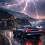 Electric Car in Lightening