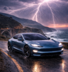 Electric Car in Lightening
